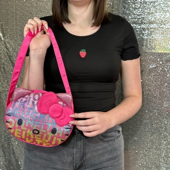 Hello Kitty Sanrio 2012 Pink Sequin Satin Face Bag Purse - Picture 3 of 16